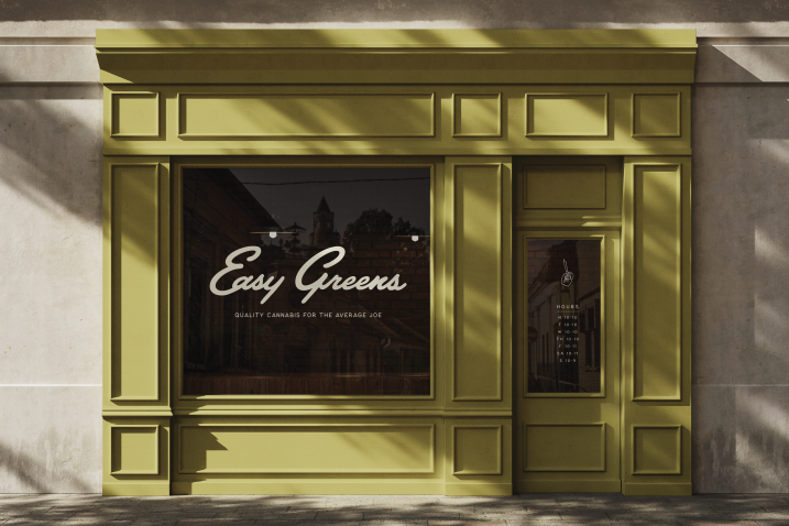 The Easy Greens storefront with its signature script logo in the window
